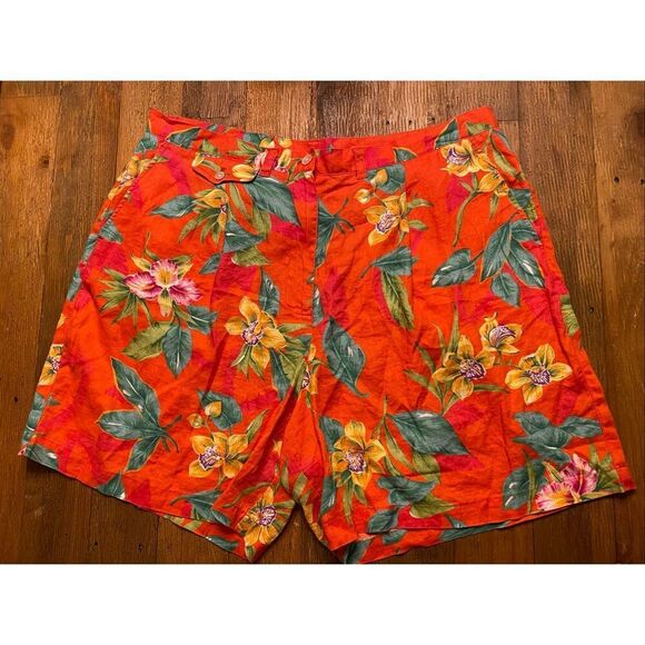 Lauren Ralph Lauren Pants - Lauren Ralph Lauren 18W plus women’s linen shorts pants orange floral tropical